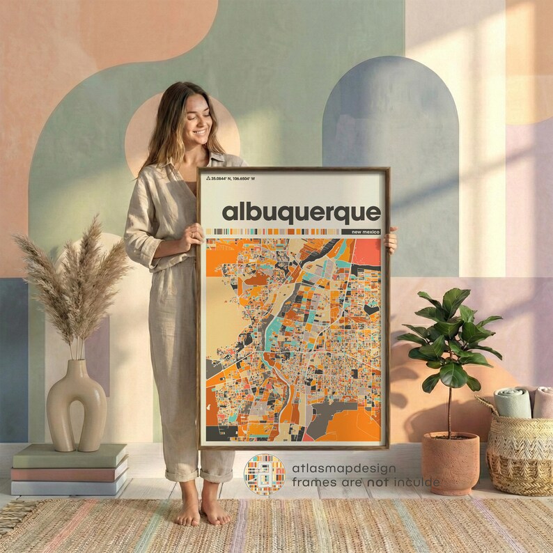 Albuquerque New Mexico Map Print – Colorful Minimalist Wall Art Poster for Home Office Decor, Southwest City Map Gift image 18