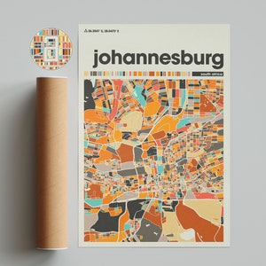 Johannesburg Colorful Map, Johannesburg Minimalist  Map, Johannesburg Print, Johannesburg Poster, South Africa City Map