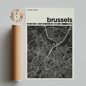 Impression de carte de Bruxelles, carte colorée, impression minimaliste de Bruxelles, ville de l'Allemagne, décoration de bureau, décoration murale beige, oeuvre d'art imprimable, téléchargement numérique
