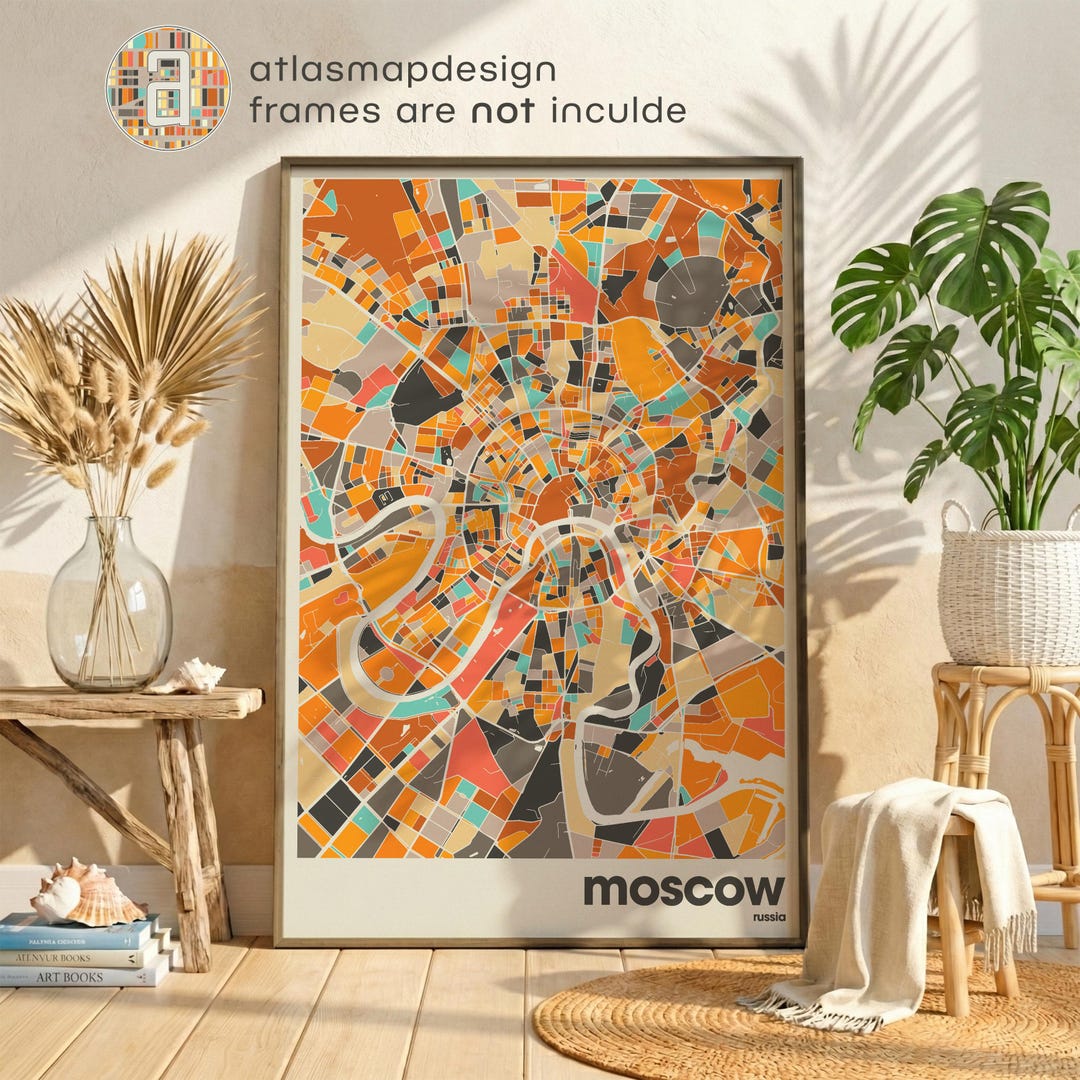 Moscow Russia Colorful City Map Print – Custom Wall Art Living Room ...