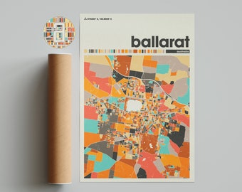 Ballarat Colorful Map, City of Ballarat Map, Ballarat Minimalist  Map, Ballarat Print, Ballarat Poster, Ballarat Art, Australia City Map