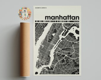 Minimalist Manhattan Map Print – Black and White New York City Wall Art Custom Wall art