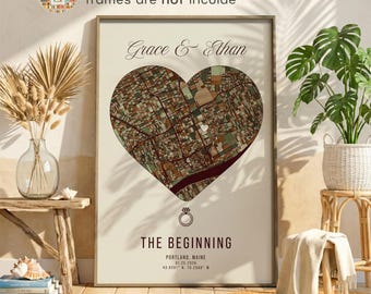 Custom Couple Map Print, Personalized Wedding Anniversary Gift, Our Story Map