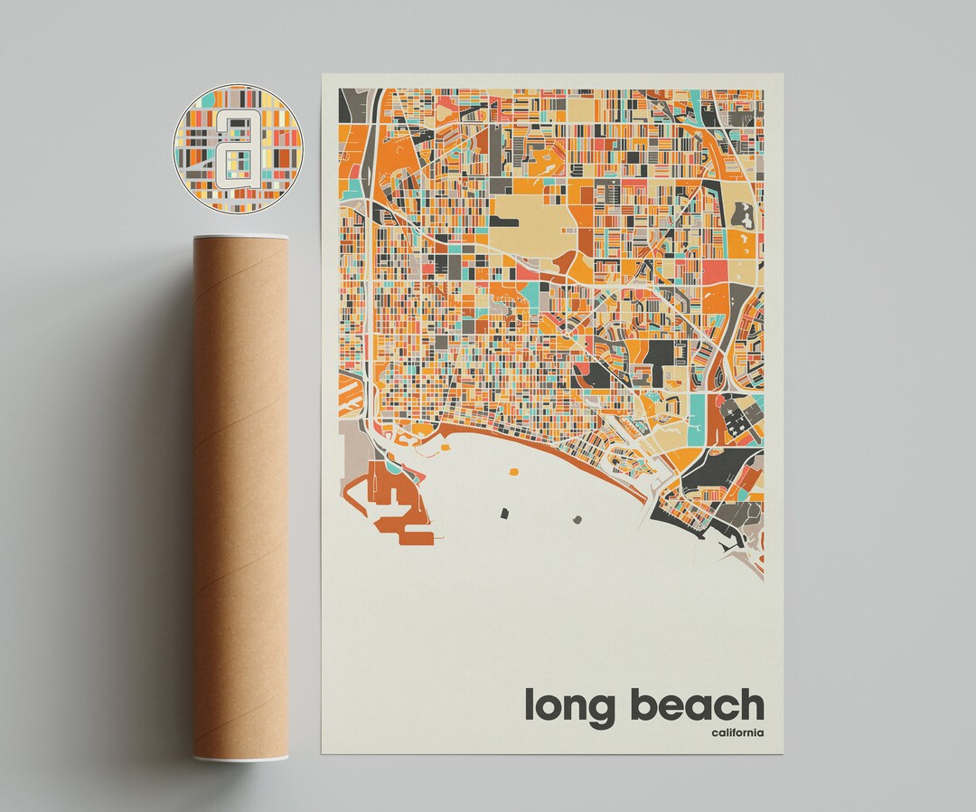Long Beach Map Print, Colorful Map, Minimalist Long Beach Print ...