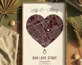 Personalized Couple Map Print -  Anniversary Engagement Gift, Print for Couples