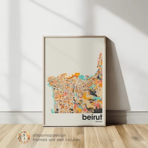 Afdruk stadskaart Beiroet - Minimalistische muurkunst Libanon, poster moderne stadskaart, aangepast decorcadeau voor thuis