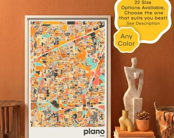 Plano Texas Map Digital Download, Colorful Custom City Poster, DFW Wall Art, Instant Moving