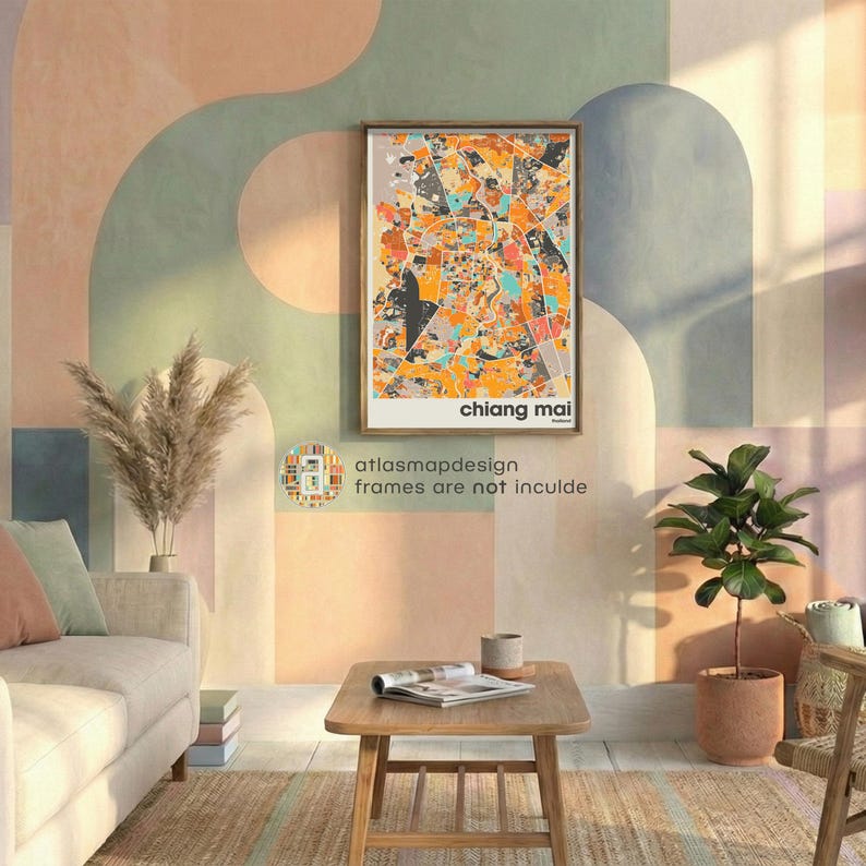 Chiang Mai Thailand City Map Print - Minimalist Wall Art, Home Decor, Living Room Gallery image 2