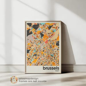 Plan de la ville de Bruxelles, carte de la Belgique, plan de la ville minimaliste, plan de la ville moderne, affiche personnalisée de la ville, impression d'art mural, décoration d'intérieur, décoration de bureau