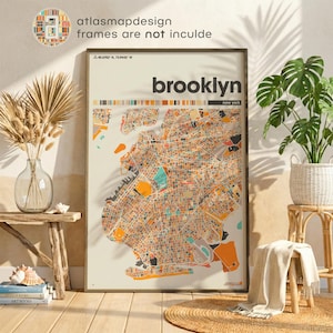 Stampa della mappa di Brooklyn, New York – Poster minimalista e colorato della città, ideale come decorazione murale per la casa o l'ufficio.