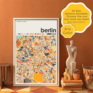 Mapa de Berlín, Alemania – Póster moderno para pared – Regalo de viaje – Descarga digital