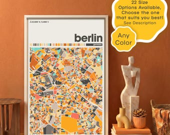 Berlin Germany Map Print – Modern City Wall Poster Travel Gift Digital Download