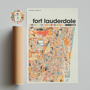 Fort Lauderdale, Bunte Karte, Stadt Fort Lauderdale Karte, Fort Lauderdale Minimalistische Karte, Fort Lauderdale Print, Florida Stadt Karte