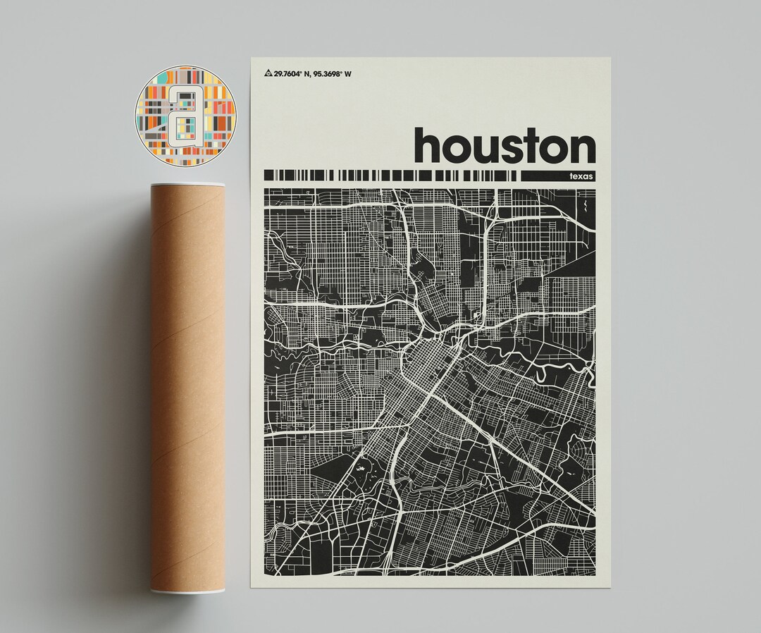 Houston Map Print, Colorful Map, Minimalist Houston Print, Texas City Map, Office Decor, Beige