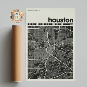Houston, Impressão de mapa, Mapa colorido, Impressão minimalista de Houston, Mapa da cidade do Texas, Decoração de escritório, Decoração de parede bege, Impressões de arte, Arte para impressão,