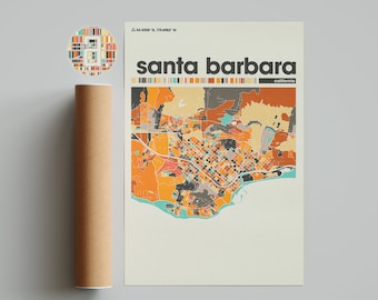 Santa Barbara California Map Art Print – Colorful Cityscape Wall Poster for Home or Office