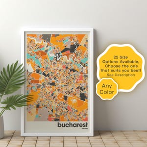 Bucharest Map Print Custom – Digital Romania City Poster, Modern Wall Art, Custom Color Map, Bucharest Decor, Printable Map Gift