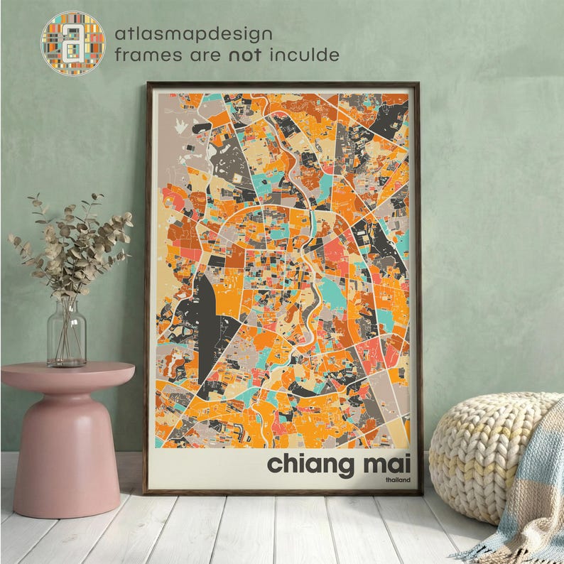 Chiang Mai Thailand City Map Print - Minimalist Wall Art, Home Decor, Living Room Gallery image 3