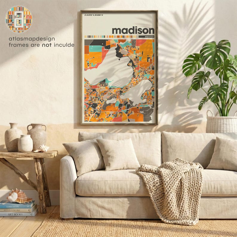 Madison Wisconsin City Map Print – Colorful Minimalist Poster Wall Art for Home or Office image 2