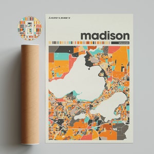 Madison Bunte Karte, Stadt Madison Karte, Madison Minimalistische Karte, Madison Druck, Madison Poster, Madison Kunst, Wisconsin Stadt Karte