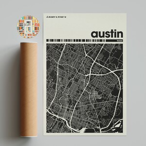 Mapa de Austin, Texas, impressão colorida e minimalista, mapa da cidade do Texas, arte digital para impressão, escritório e decoração de parede bege