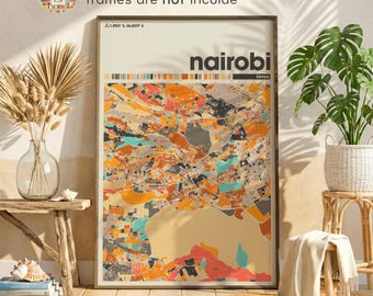 Konsttryck med stadskarta över Nairobi, Kenya – Anpassad minimalistisk poster, väggkonst, hemmakontor