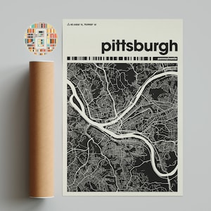 Plan de la ville de Pittsburgh, plan de la ville de Pennsylvanie, plan de la ville minimaliste, plan de la ville moderne, affiche personnalisée de la ville, impression d'art mural, décoration d'intérieur, bureau