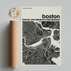 Impressão de mapa de Boston, mapa colorido, impressão minimalista de Boston, mapa da cidade da Alemanha, decoração de escritório, decoração de parede bege, impressões de arte, arte para impressão,
