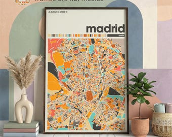 Madrid Spain Colorful City Map Print – Minimalist City Poster Wall Art Modern Home Decor