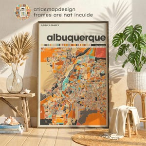 Albuquerque New Mexico Map Print – Colorful Minimalist Wall Art Poster for Home Office Decor, Southwest City Map Gift image 1