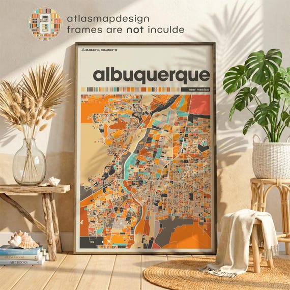 Albuquerque New Mexico Map Print – Colorful Minimalist Wall Art Poster for Home Office Decor, Southwest City Map Gift
