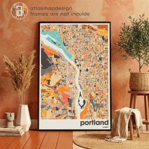 Portland Oregon Map Art Print – Colorful Minimalist City Poster Wall Art for Office or Living Room
