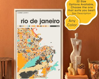 Rio de Janeiro Map Digital Download, Colorful Brazil City Poster, Custom South America Wall Art