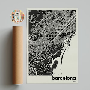 Impresión de mapa de la ciudad de Barcelona, España, en blanco y negro, arte mural moderno, decoración minimalista para el hogar, póster de viaje español, mapa urbano de regalo