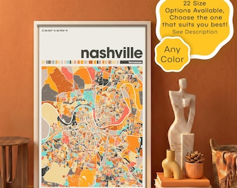 Custom Nashville TN Map Print – Printable City Wall Art – Tennessee Modern Home Office Decor – Instant Download