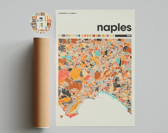 Naples Colorful Map, City of Naples Map, Naples Minimalist  Map, Naples Print, Naples Poster, Naples Art, Map of Naples, Italy City Map