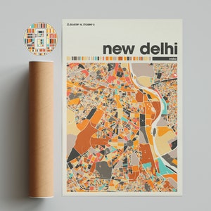 New Delhi Colorful Map, City of New Delhi Map, New Delhi Minimalist  Map, New Delhi Print, New Delhi Poster, New Delhi Art, India City Map