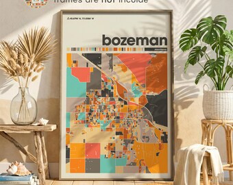 Bozeman City Colorful Map Print, Street Map Wall Art, Montana Poster, Home Office Decor