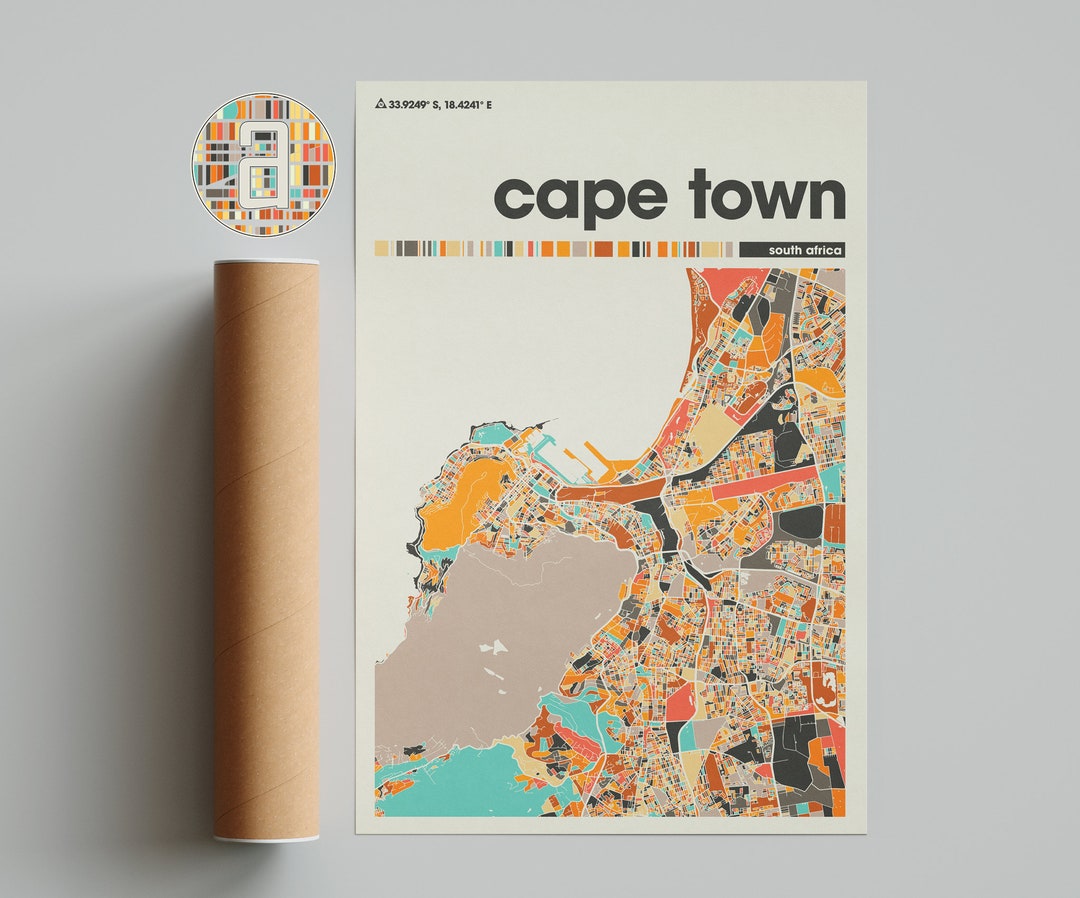 Cape Town Colorful Map, City of Cape Town Map, Cape Town Minimalist Map