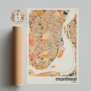 Impression de carte de Montréal, carte colorée, impression minimaliste de Montréal, plan de la ville du Canada, décoration de bureau, décoration murale beige, impressions d'art, art imprimable,