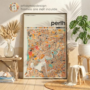 Mapa de Perth, Australia - Póster minimalista de la ciudad de Perth, arte mural moderno para la decoración de la oficina.