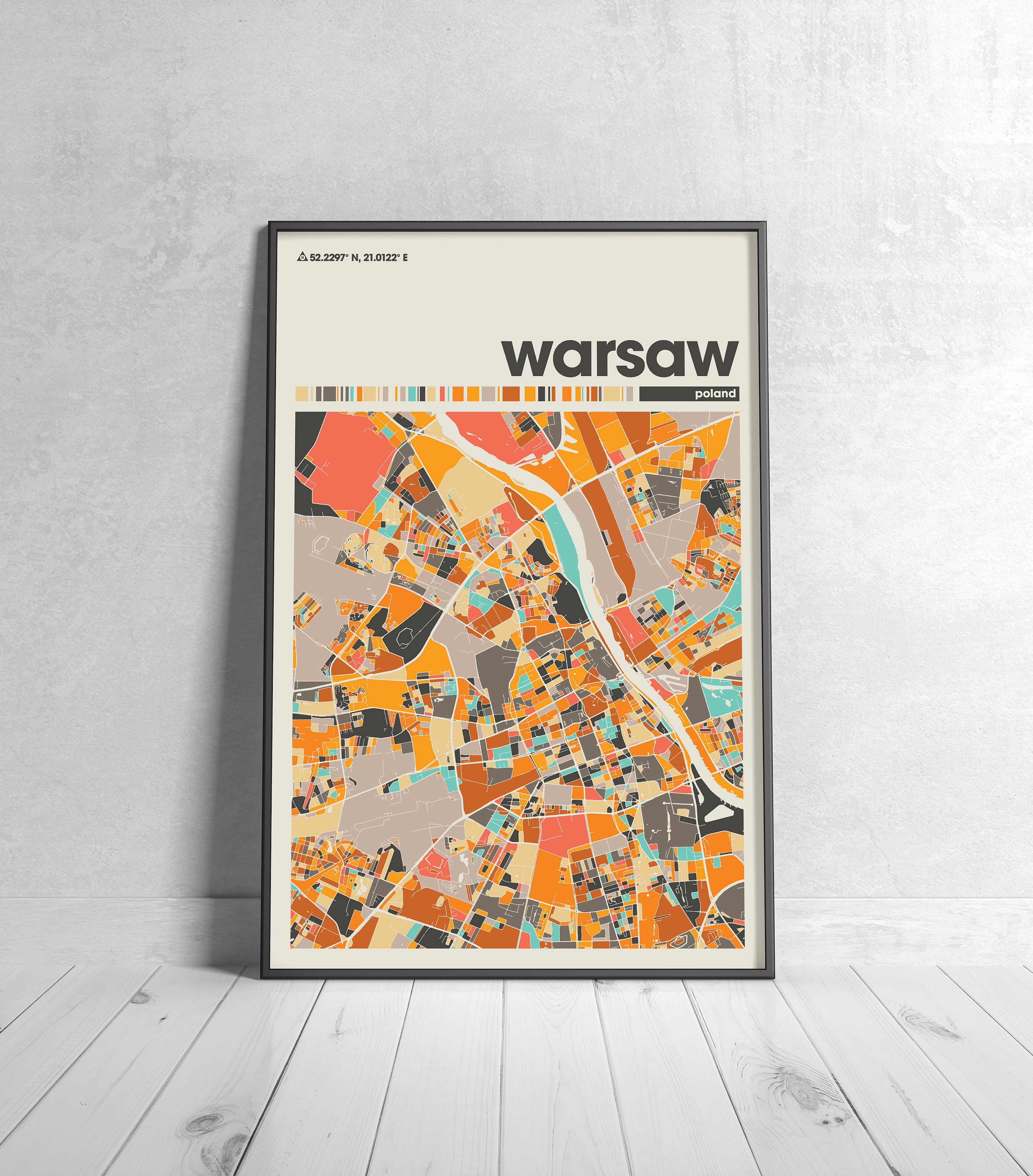 Warsaw Colorful Map, City of Warsaw Map, Warsaw Minimalist Map, Warsaw ...