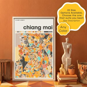 Stampa della mappa di Chiang Mai, Thailandia – Poster di viaggio minimalista personalizzato, download digitale per casa o ufficio