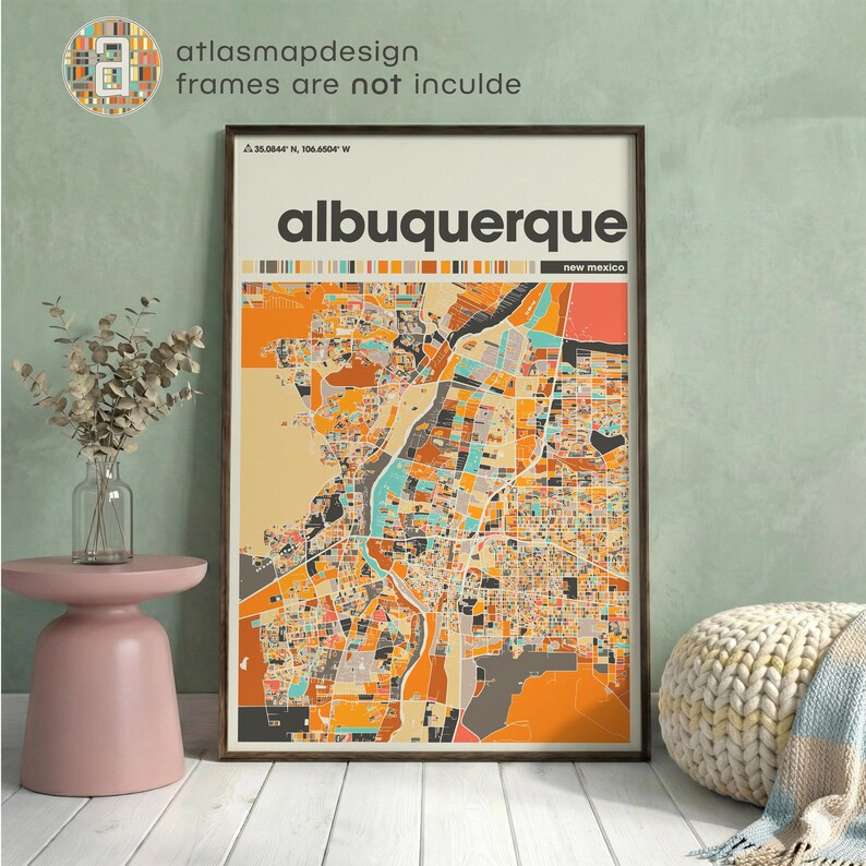 Albuquerque New Mexico Map Print – Colorful Minimalist Wall Art Poster for Home Office Decor, Southwest City Map Gift image 7