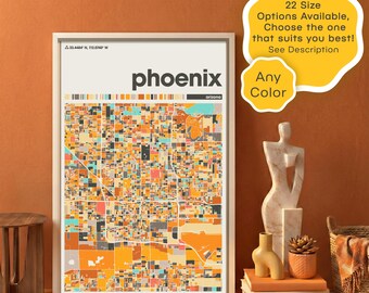 Phoenix Arizona City Poster, Colorful Custom Map Digital Download, Printable Arizona Wall Art, Instant