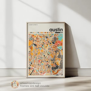 Austin Map Print Minimalistische Texas Wandkunst, druckbare Wohnkultur für Wohnzimmer & Galeriewand, moderne Stadtkarte, Kunstdekor