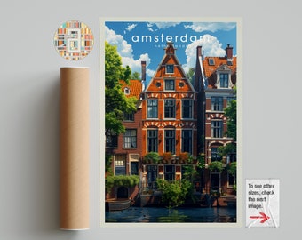 Amsterdam, Travel Print, Artistieke Stadsgezicht Muurkunst, Perfect Home Decor, Uniek Inwijdingsfeest Cadeau