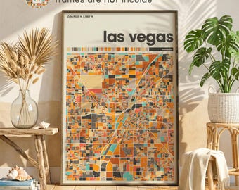 Impression de carte de Las Vegas Nevada – Décoration murale affiche minimaliste de la ville pour la maison ou une galerie