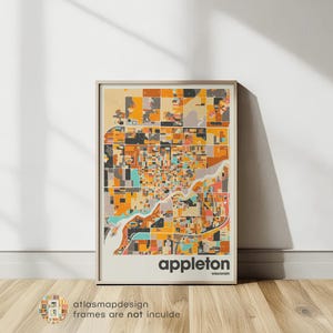 Appleton Map Print – Colorful Minimalist Wisconsin City Art, Office & Beige Wall Decor, Digital Download