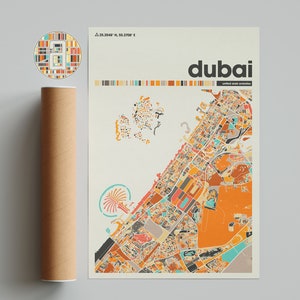 Mapa colorido de Dubai, mapa da cidade de Dubai, mapa minimalista de Dubai, impressão de Dubai, pôster de Dubai, arte de Dubai, mapa de Dubai, mapa da cidade dos Emirados Árabes Unidos